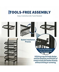 homfan 3 Tier Bar Cart, 32 Inch Foldable Carbon Steel Rolling Storage Cart with Locking Wheels for Kitchen or Pantry
