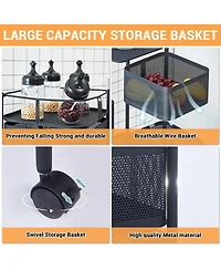 homfan 5 Tier Bar Cart, 38 Inch Metal Mesh Rolling Storage Cart with Rotating Baskets and Locking Wheels for Kitchen or Pantry
