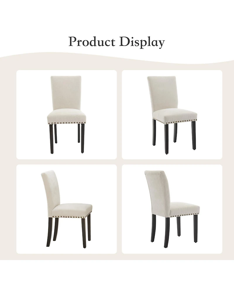 homfan Set of 6 Modern Upholstered Dining Chairs - Parsons Style, Nailhead Trim, Sturdy Wood Legs, Padded Fabric Cushion