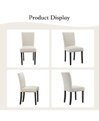 homfan Set of 6 Modern Upholstered Dining Chairs - Parsons Style, Nailhead Trim, Sturdy Wood Legs, Padded Fabric Cushion