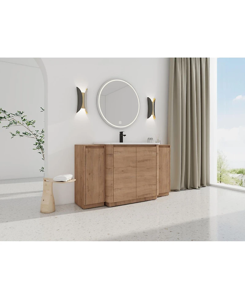Sillysis Modern Bathroom Vanity with Ceramic Sink, Freestanding Storage Cabinet, Soft Close Doors