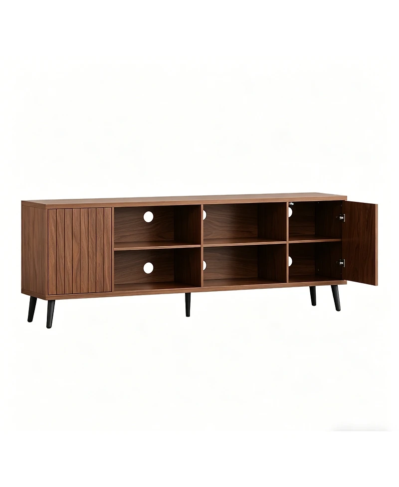 gaomon Mid-Century Modern Tv Stand, Fluted Tv Stand for 80 75 65 Inch TVs, Adjustable Shelf