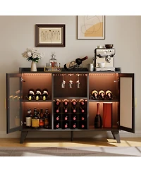 homfan Bar Cabinet with Led Lights and Wine Rack