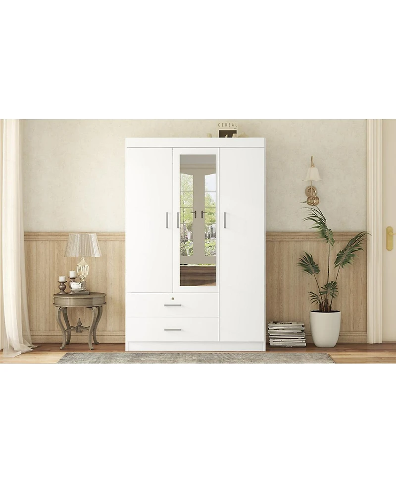 Streamdale Furniture 3-Door Wardrobe with Full-Length Mirror and Lockable Drawer