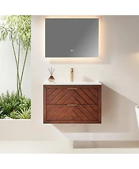 Sillysis Floating Bathroom Vanity with Ceramic Sink, Wall Mounted Modern Cabinet, Deep Drawers for Storage, Fully Assembled