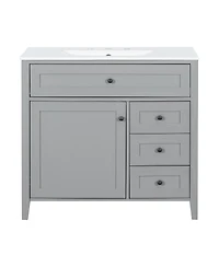 Sillysis 36 Inch Modern Bathroom Vanity with Ceramic Sink, Storage Cabinet, Solid Wood Legs and Adjustable Shelves