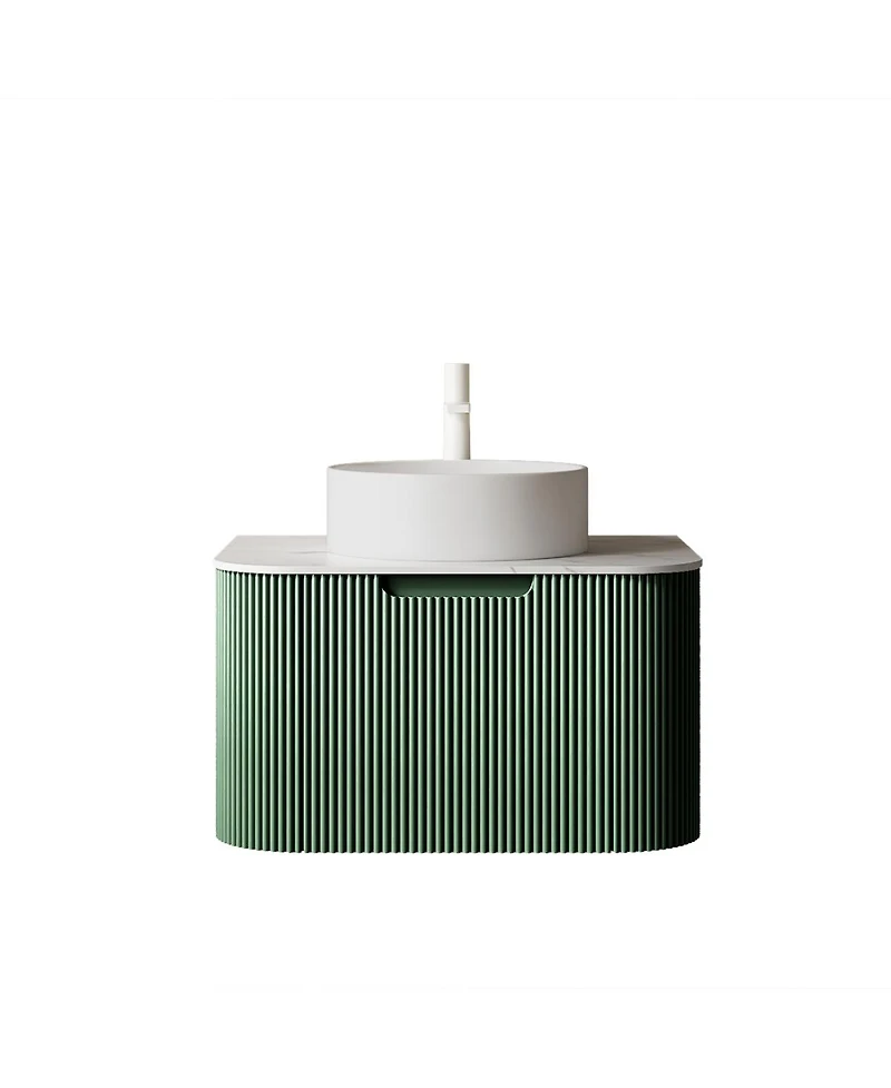 Sillysis Wall-Mounted Bathroom Vanity with Ceramic Sink, Sintered Stone Top, Soft Close Drawer