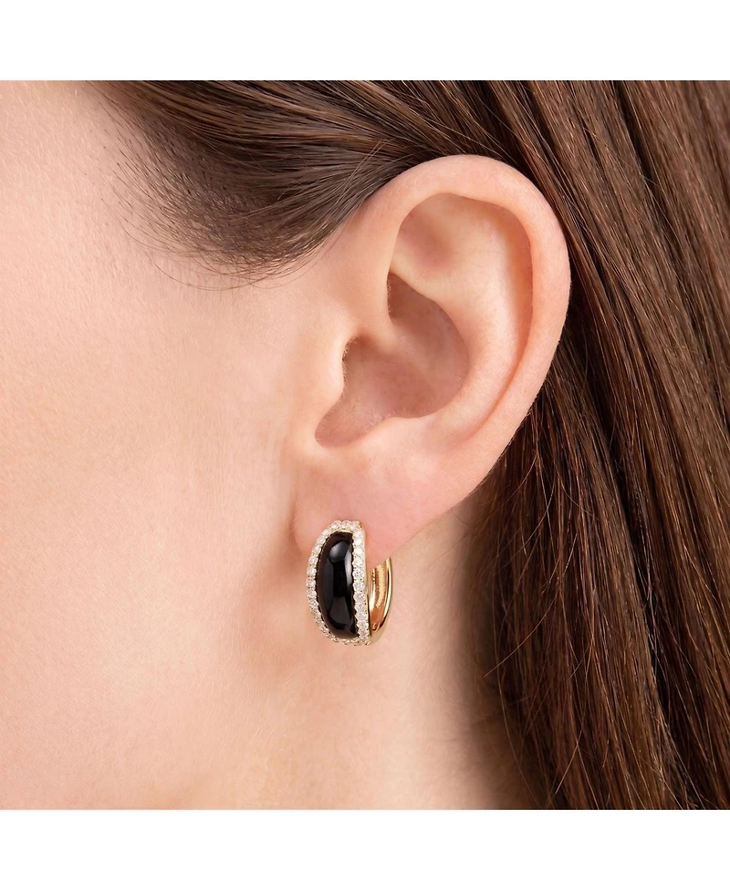 The Lovery Onyx Cz Oval Hoop Earrings 14K Gold-Plated Sterling Silver