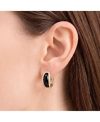 The Lovery Onyx Cz Oval Hoop Earrings 14K Gold-Plated Sterling Silver