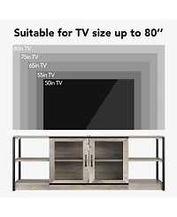 homfan Industrial Farmhouse Tv Stand for 65 Inch Tv, Deep Media Console with Mesh Doors and Shelves, Metal Frame Entertainment