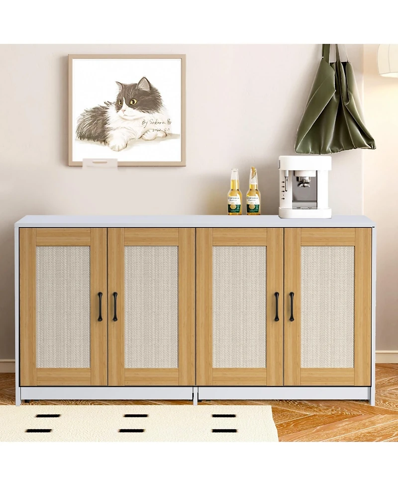 homfan Large Cat Litter Box Enclosure for 2 Cats, Hidden Double Room Cat Furniture Cabinet, Wooden Pet House with Sliding Trays, Ventilated Tv Stand