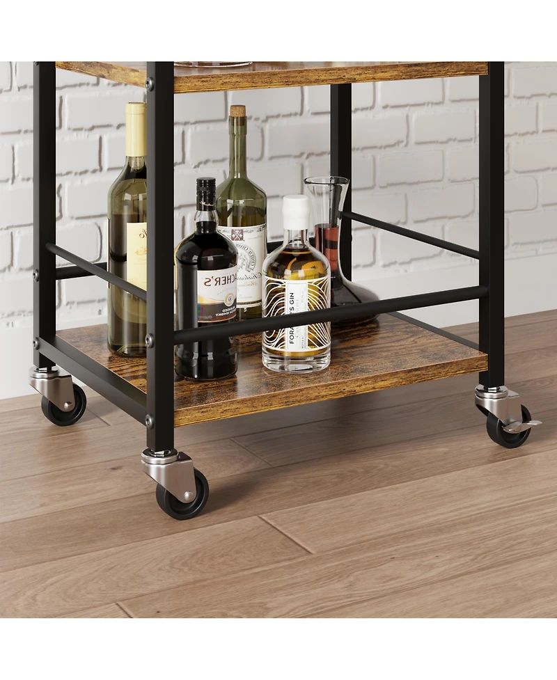 homfan Rolling Kitchen Cart 3-Layer Small Bar Cart with 360 Degree Swivel Wheels and Brakes, Coffee Drink Cart for Home or Party