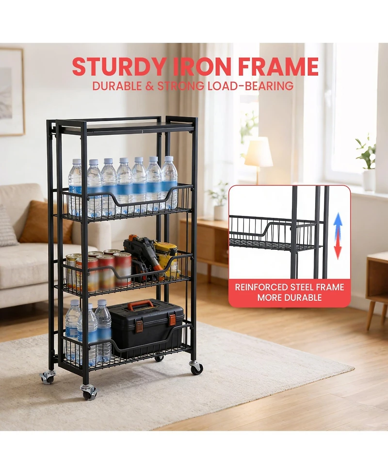 homfan 3 Tier Bar Cart, 20 Inch Rolling Utility Cart with Locking Casters for Kitchen or Pantry