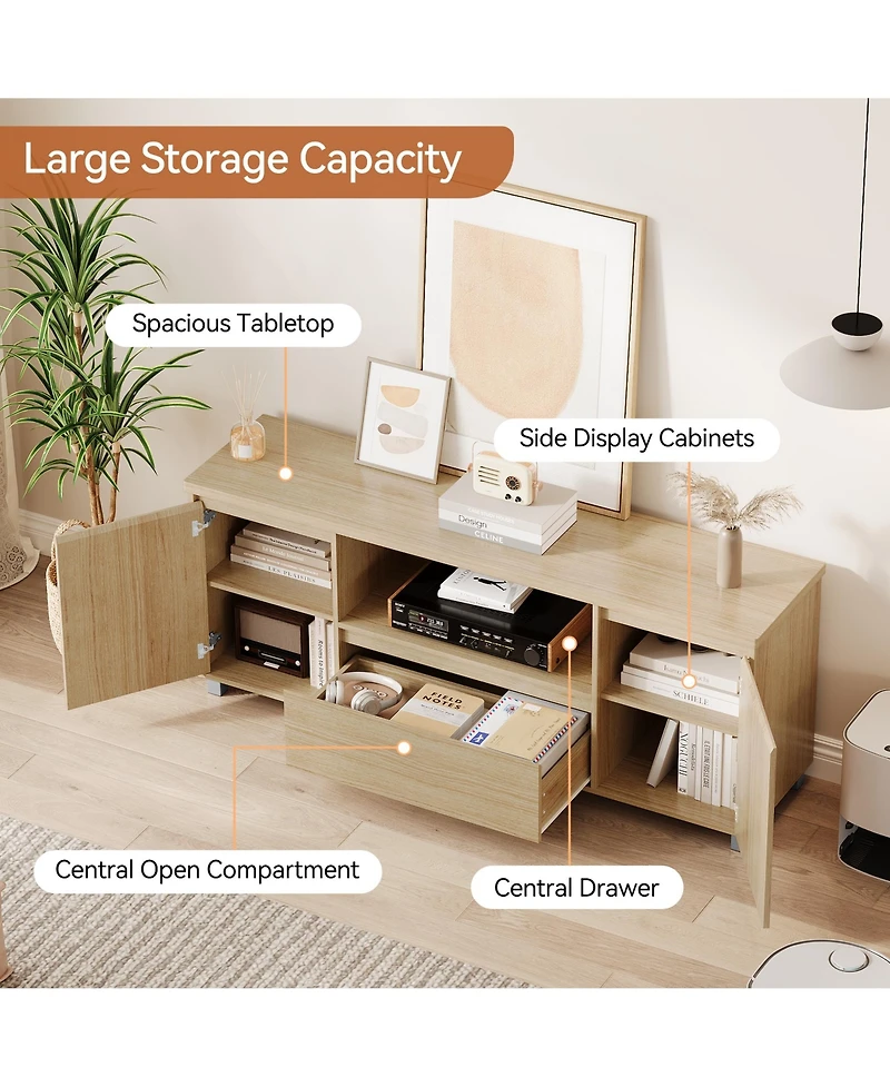 homfan 63in Tv Stand for Tvs Up to 70", Fluted Entertainment Center with Storage Drawer and Open Shelves, Modern TV Console Media Cabinet