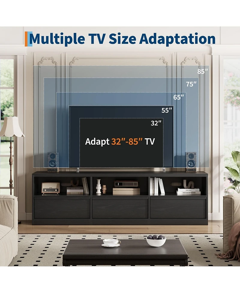 homfan 70in Tv Stand for TVs up to 85", Mid Century Modern Media Console with Storage Drawer and Open Shelves Living Room
