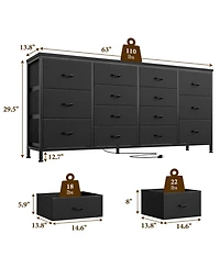 homfan Modern 63" Dresser Tv Stand with 14 Drawers and Power Outlets, Long Entryway Storage Cabinet for 65-75 Inch TVs, Bedroom