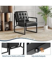 homfan Set of 2 Mid-Century Modern Accent Chair, Pu Leather Armchair with Thick Cushion, Metal Frame, for Living Room, Bedroom, Office, Reception