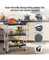 homfan 3 Tier Bar Cart, 26Inch Collapsible Rolling Service Cart with Locking Wheels for Kitchen or Pantry