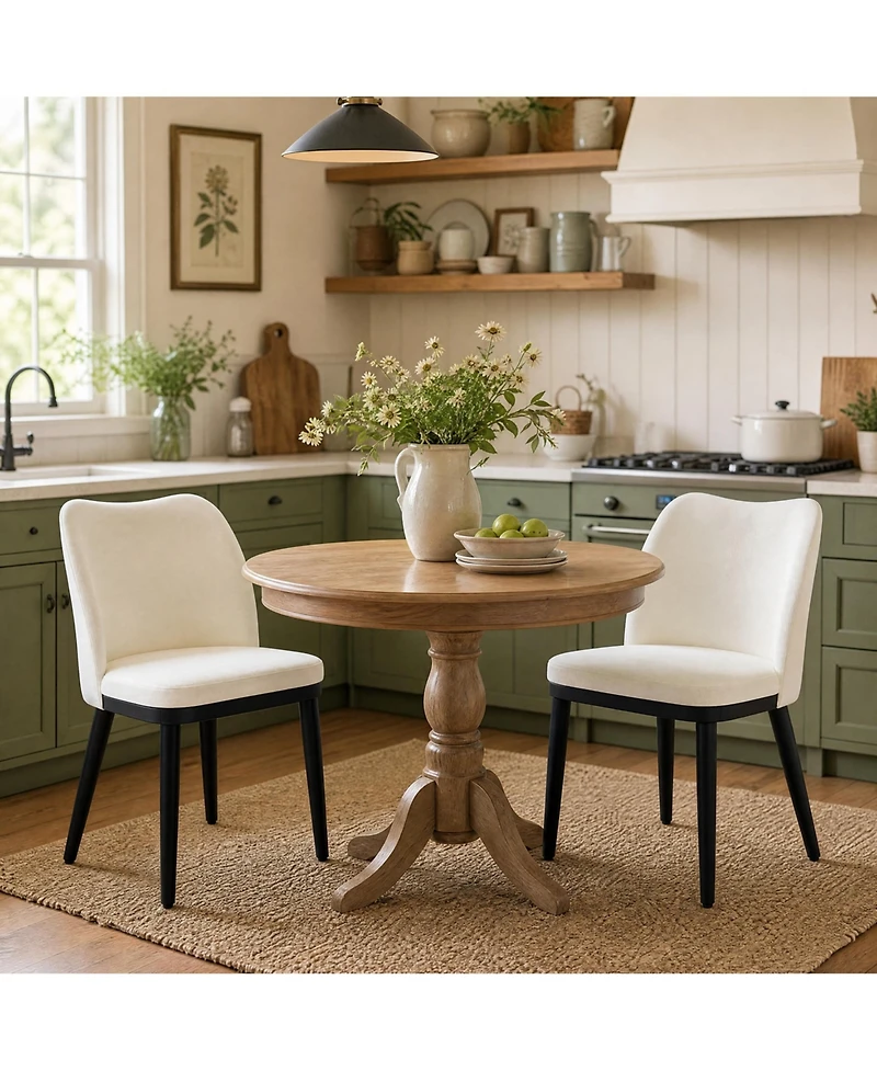 homfan Set of 2 Dining Chairs, Linen Upholstered Mid Century Chairs with Wood Legs for Dining Room or Kitchen
