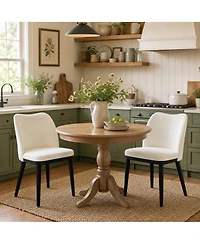 homfan Set of 2 Dining Chairs, Linen Upholstered Mid Century Chairs with Wood Legs for Dining Room or Kitchen