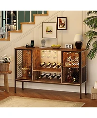 homfan Industrial Wine Bar Cabinet with Led Lights and Power Outlets