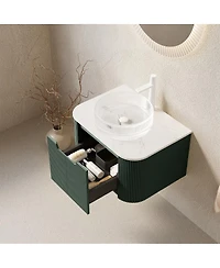 Sillysis Wall-Mounted Bathroom Vanity with Crystal Glass Sink, Sintered Stone Top, Soft Close Drawer
