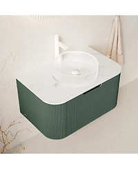 Sillysis Wall-Mounted Bathroom Vanity with Crystal Glass Sink, Sintered Stone Top, Soft Close Drawer