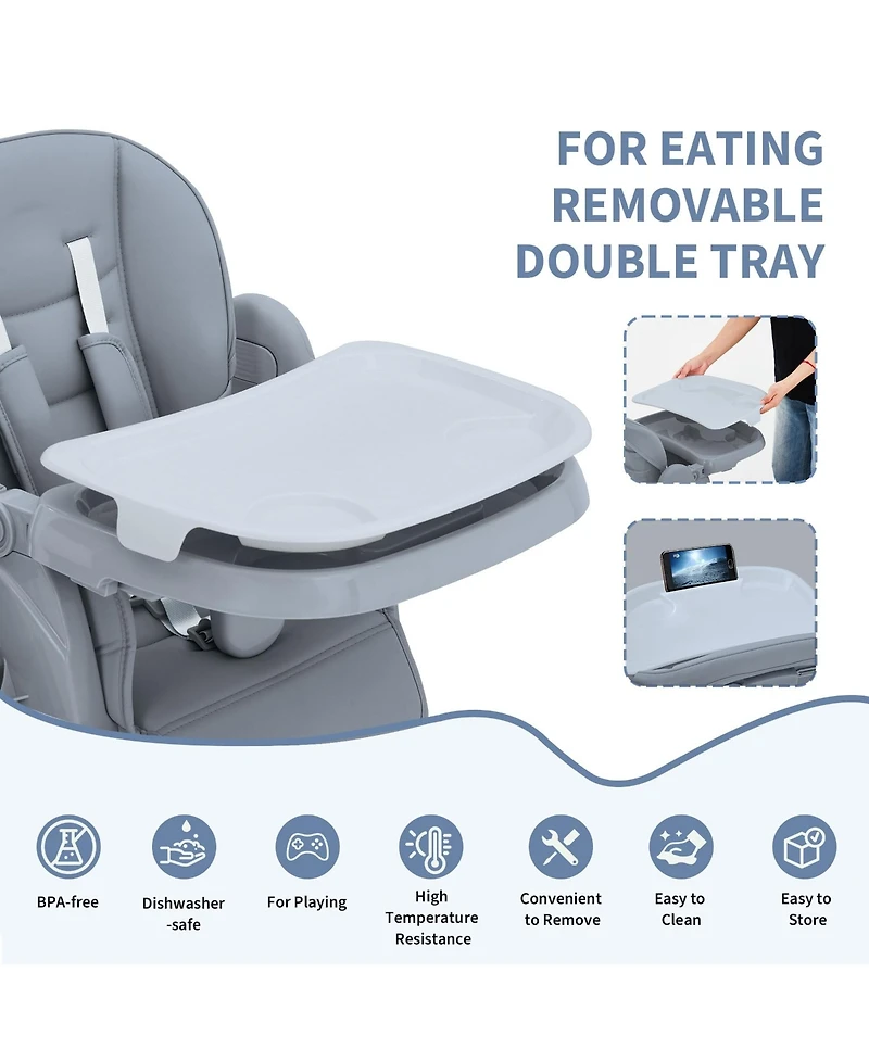 homfan Dining Chairs for Babies and Toddlers, Baby High Chair with Adjustable Height and 3-Position Removable Tray, Easy Clean Pu Cushion