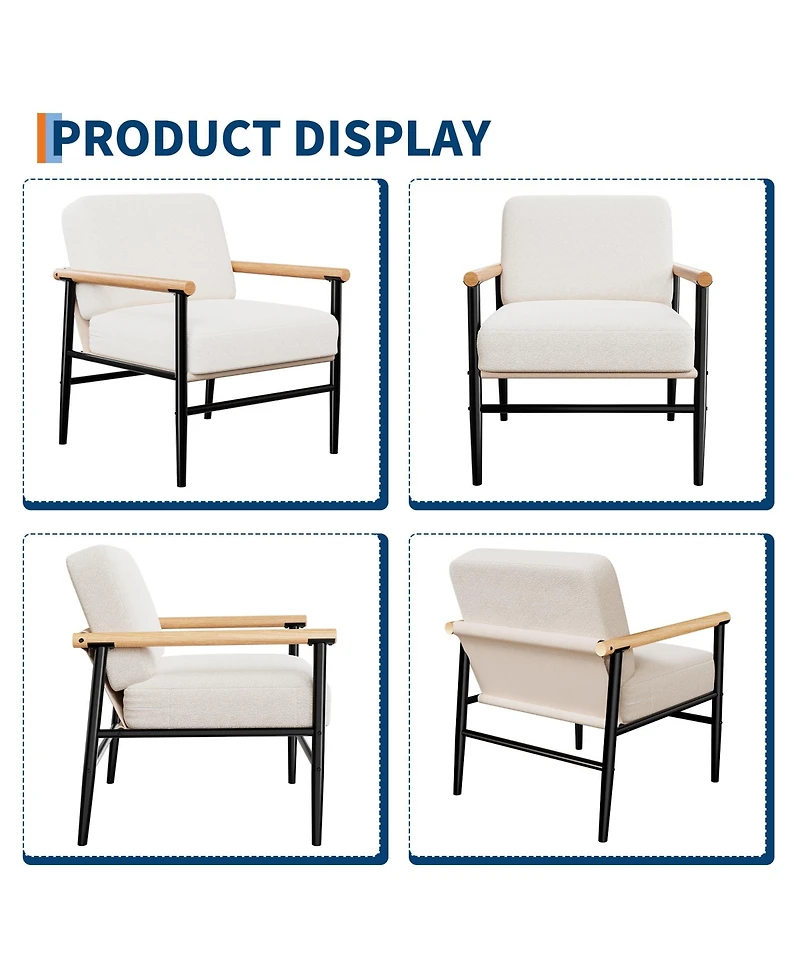 homfan Set of 2 Modern Sherpa Accent Armchairs, Upholstered Chairs, Thick Seat Cushions, Iron Frame, Lounge Chairs for Living Room or Bedroom