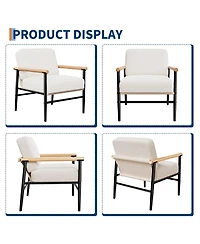 homfan Set of 2 Modern Sherpa Accent Armchairs, Upholstered Chairs, Thick Seat Cushions, Iron Frame, Lounge Chairs for Living Room or Bedroom