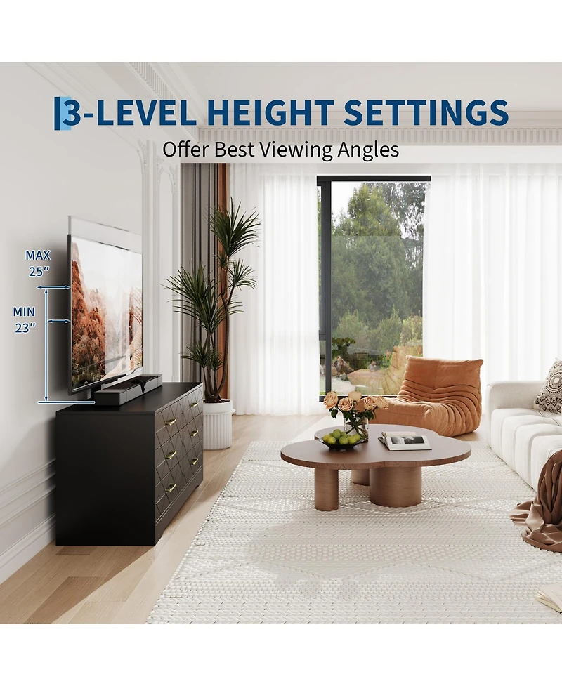 homfan Modern Tv Stand Dresser with Adjustable Mount for 32-80 Inch TVs, 6 Drawer Storage Cabinet, Media Console Table, Bedroom