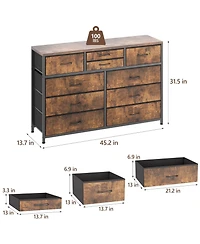homfan 49 Inch 10-Drawer Storage Chest with Metal Frame, Fabric Dresser Cabinet for Bedroom Living Room, Engineered Wood