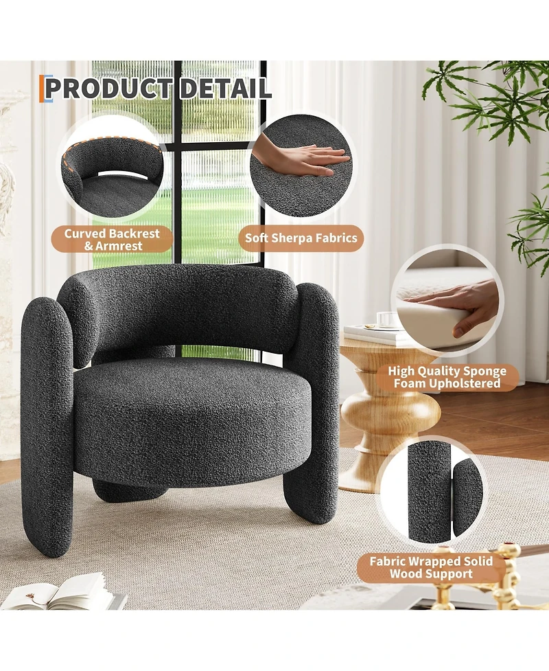 homfan Set of 2 Modern Chenille Armchairs for Living Room, Mid-Century Upholstered Barrel Chairs, Rounded Corners, Extra Large Single Sofa