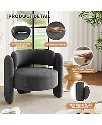 homfan Set of 2 Modern Chenille Armchairs for Living Room, Mid-Century Upholstered Barrel Chairs, Rounded Corners, Extra Large Single Sofa