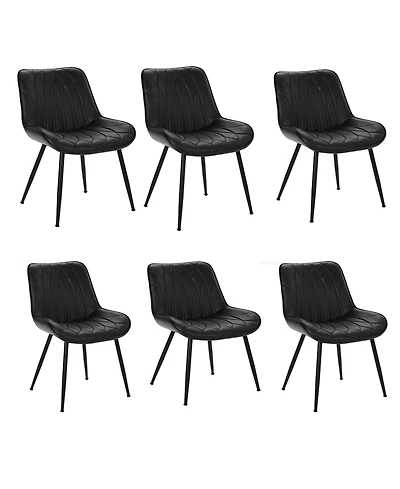 homfan Set of 6 Dining Chairs, Faux Leather Upholstered Mid Century Chairs with Metal Legs for Dining Room or Kitchen