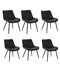 homfan Set of 6 Dining Chairs, Faux Leather Upholstered Mid Century Chairs with Metal Legs for Dining Room or Kitchen