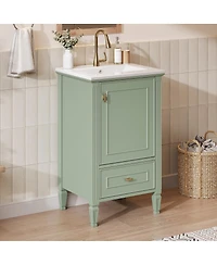 Sillysis 20 Inch Retro Bathroom Vanity with Ceramic Sink, Solid Wood Legs, Soft Close Door and Bottom Drawer Storage