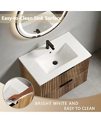 Sillysis Wall Mounted Bathroom Vanity with 3D Fluted Drawer, Integrated Ceramic Sink