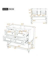 Sillysis 36 Inch Classic Bathroom Vanity without Top, Solid Wood Mdf Cabinet, 4 Drawers, Open Shelf Storage