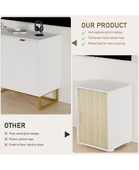 homfan Set of 2 Modern Sideboard Buffet Cabinet, Wood Accent Storage with Herringbone Doors and Shelves, Credenza Console Table