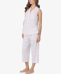 Eileen West Women's Sleeveless Notch Collar Top & Capri Pajama, 2-Piece Set