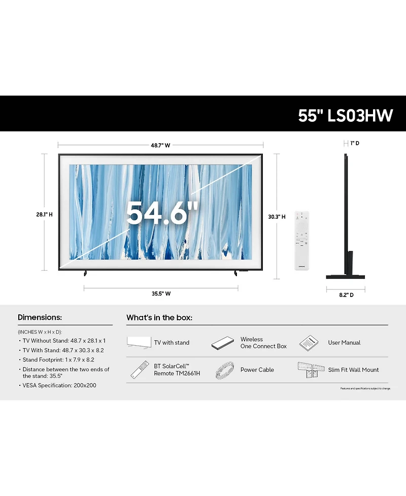 Samsung QN55LS03HWFXZA 55" The Frame Pro Neo Qled 4K Smart Tizen Tv with Year Amber Protection Plan (2026