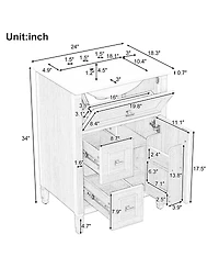 Sillysis 24 Inch Modern Bathroom Vanity with Ceramic Sink, Solid Wood Frame, Flip Drawer and Ample Storage Cabinet