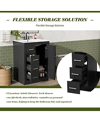 Sillysis 24 Inch Modern Bathroom Vanity with Sink, Solid Wood Mdf Cabinet, 3 Soft Close Drawers, Space-Saving Storage