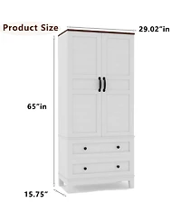 homfan Tall Storage cabinet with 2 Drawers, Farmhouse Wooden Freestanding Floor Storage Cabinet with 2 Doors and Diy Adjustable Shelf