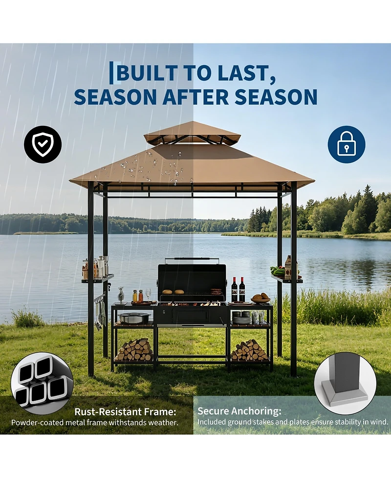 homfan Bbq Grill Gazebo with Double Roof and Eaves, Metal Frame and Canopy for Outdoor Cooking, for Patio, Backyard, Deck