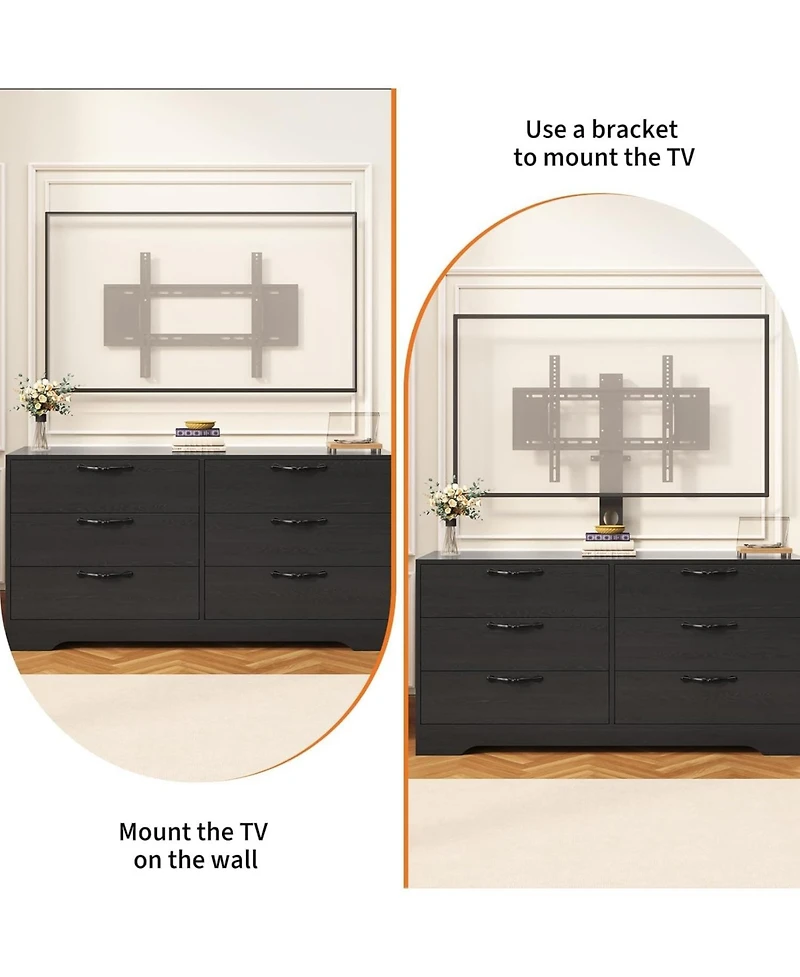 homfan 63"Modern Tv Stand for Up to 75" Tv, Adjustable Height Media Console with 6 Drawers, Mdf Entertainment Center Living Room