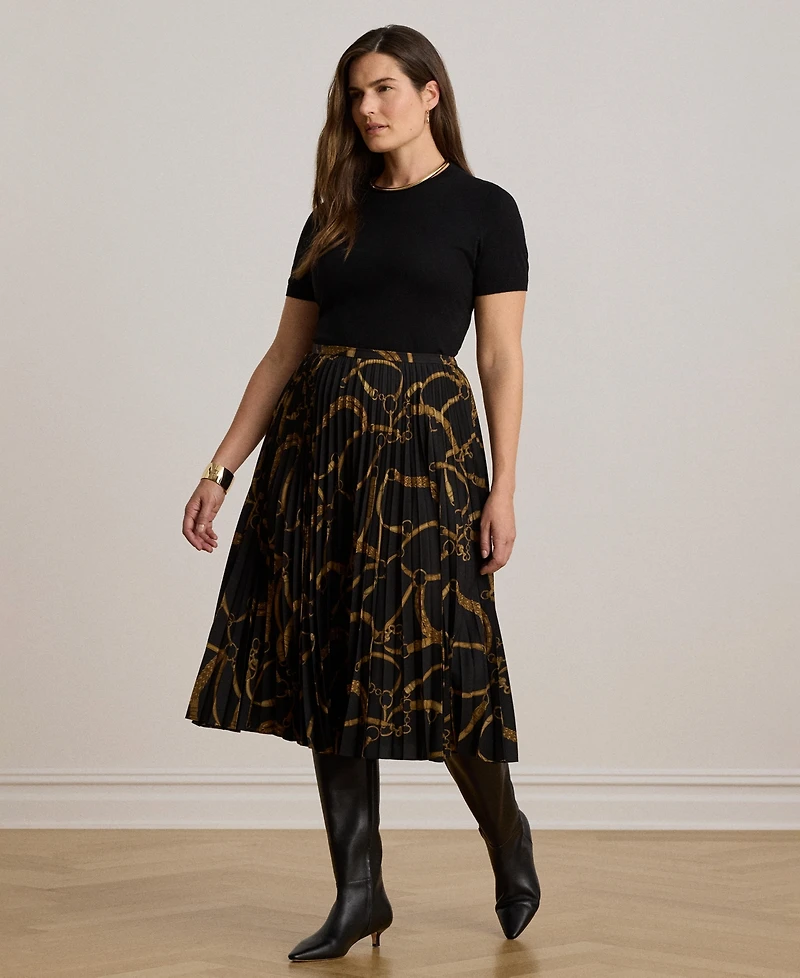 Lauren Ralph Women's Belting Print Pleated Skirt
