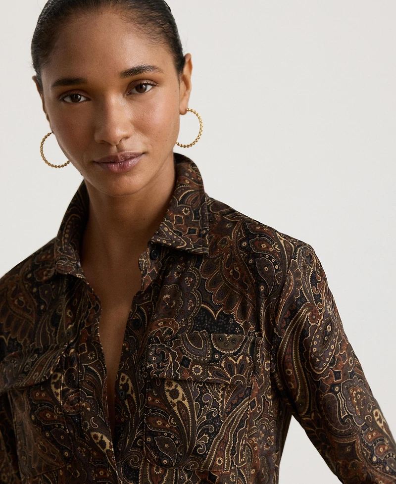 Lauren Ralph Women's Paisley Stretch Jersey Shirt