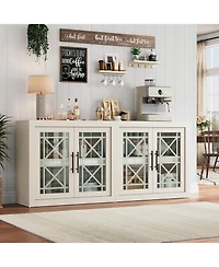 homfan Modern Sideboard Buffet Cabinet, 71 Inch Large Credenza with 4 Glass Doors, Multi-Purpose Storage
